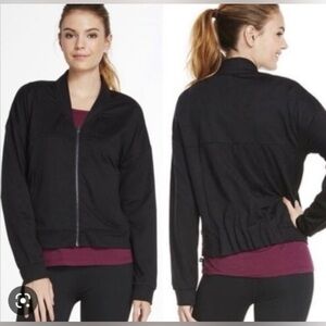 Fabletics Black Attis Activewear Full Zip Cropped Bomber Jacket